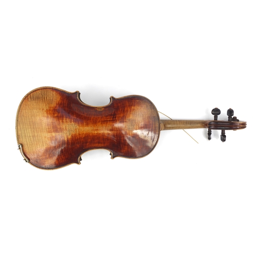 545A - Old wooden violin with one piece back, bearing a Mamias Neuner, Geigenma label to the inside with tw... 