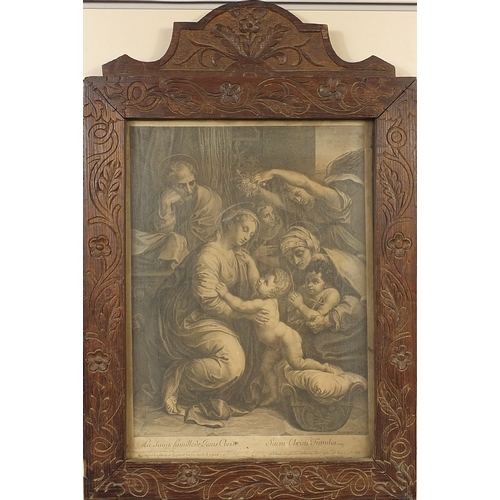 1493 - Antique religious print of figures ' La Sainte Famille de Jesus Christ' Raphael pinx, housed in a ca... 