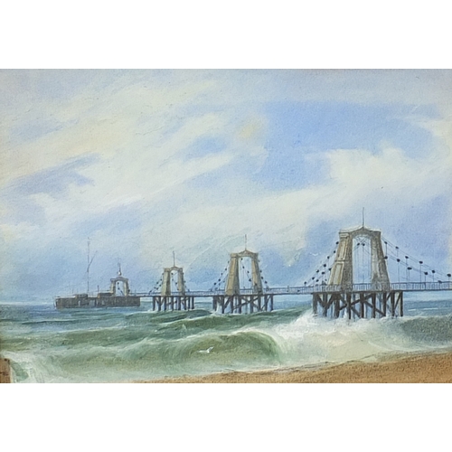 1491 - William Henry Earp - Watercolour titled 'Chain Pier, Brighton', mounted and framed, 20cm x 14cm excl... 