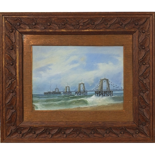 1491 - William Henry Earp - Watercolour titled 'Chain Pier, Brighton', mounted and framed, 20cm x 14cm excl... 