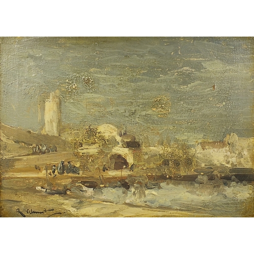 1492 - Impressionist oil onto canvas study of a Middle Eastern landscape, bearing an indistinct signature, ... 