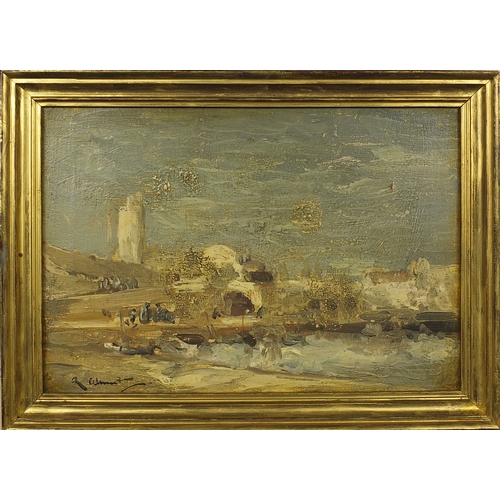 1492 - Impressionist oil onto canvas study of a Middle Eastern landscape, bearing an indistinct signature, ... 