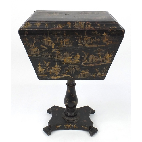 2011 - 19th century chinoiserie cellaret with lift up top revealing six lead lined compartments, 81cm high ... 