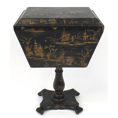 2011 - 19th century chinoiserie cellaret with lift up top revealing six lead lined compartments, 81cm high ... 