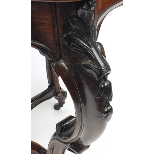 2024 - Victorian rosewood centre table with shaped top above a drawer and carved legs, 76cm high x 148cm wi... 