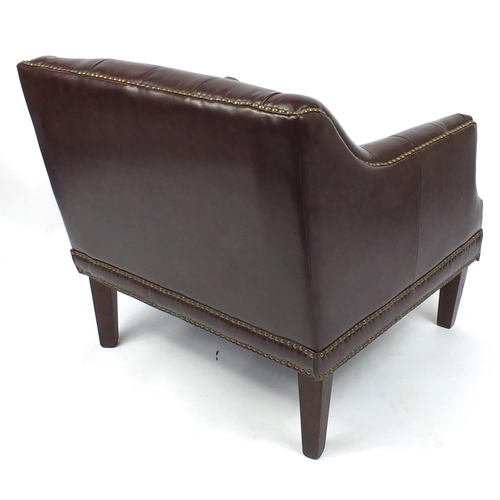 2032 - Brown leather club chair with button back upholstery, 81cm high