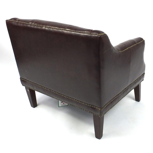 2033 - Brown leather club chair with button back upholstery, 81cm high