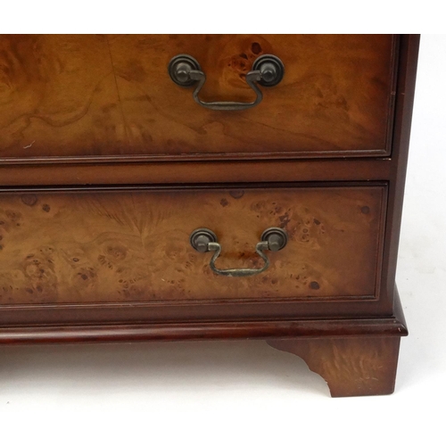 2034 - Inlaid birds eye maple five drawer chest raised on bracket feet, 73cm high x 61cm wide x 43cm deep