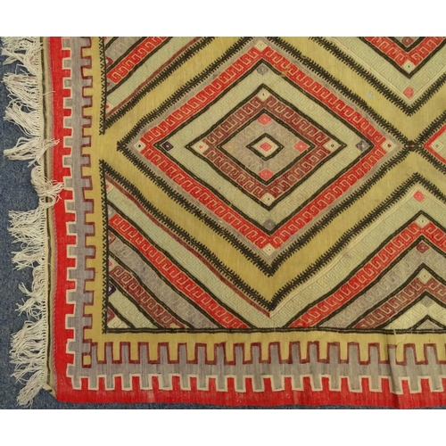 2031 - Rectangular Turkish Kilim Kelleh rug, the central field and boarder decorated with a geometric patte... 