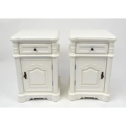 2045 - Pair of cream night stands each fitted with a drawer above a cupboard door, each 67cm high