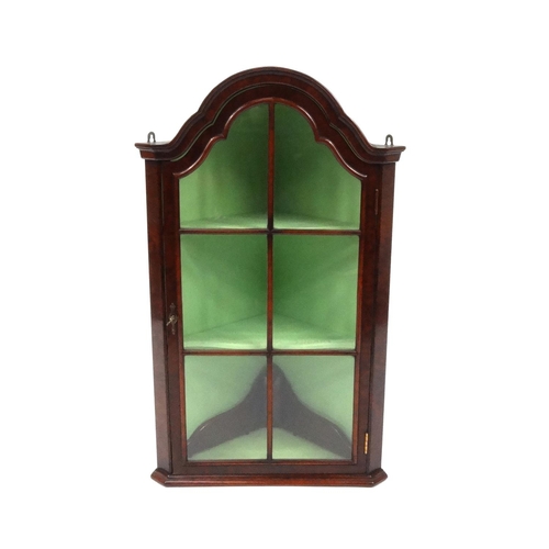 2047 - Mahogany hanging corner cabinet with glazed door, fitted with two shelves, 92cm high