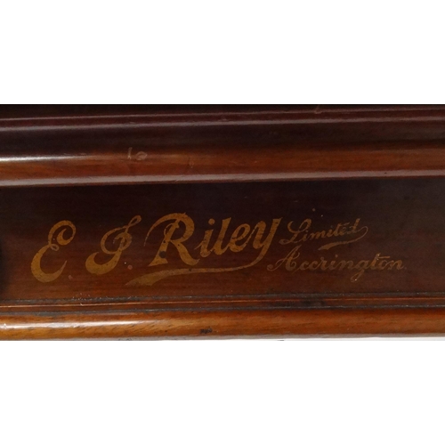 2051 - E.J. Riley quarter sized snooker table with walnut cover and slate bed, raised on turned and fluted ... 