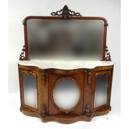 2003 - Victorian carved walnut credenza with marble top and mirrored back, 170cm high 153cm wide x 43cm dee... 