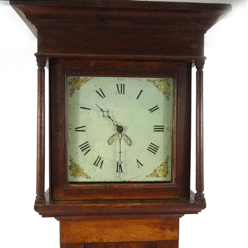 2036 - Victorian oak cased grandfather clock with thirty hour movement enamelled dial with Roman Numerals, ... 