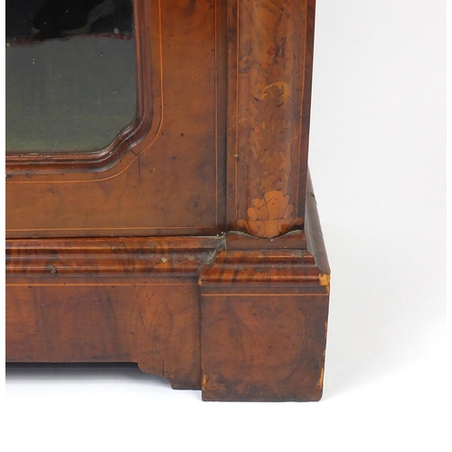 2002 - Victorian inlaid burr walnut pier cabinet with glazed door enclosing three shelves, 102cm high x 75c... 