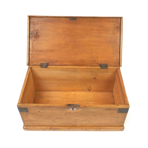 2053 - Victorian pine blanket box with hinged lid, 31cm high x 72cm wide x 38cm deep