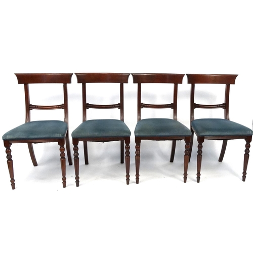 48 - Set of eight mahogany dining chairs with blue upholstered seats