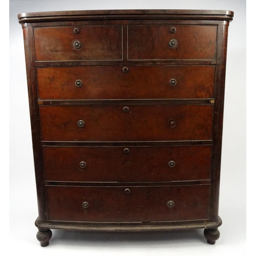 33 - Tall Victorian mahogany bow fronted chest fitted with an arrangement of two short above four graduat... 