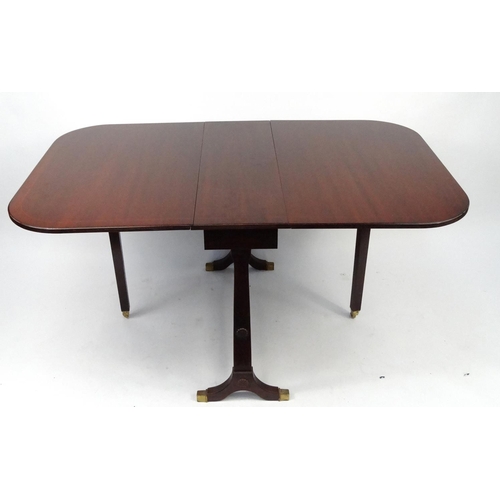 30 - Good quality reproduction mahogany D-end drop leave dining table, 76cm high x 152cm wide (when opene... 