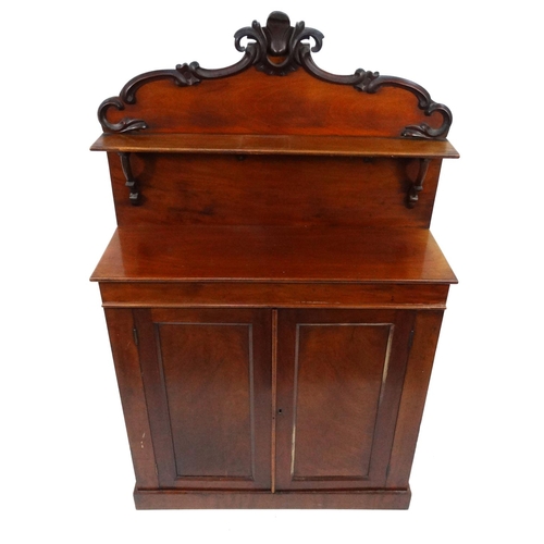 15 - Victorian chiffonier, the carved super structure with a shelf above a pair of cupboard doors, 153cm ... 