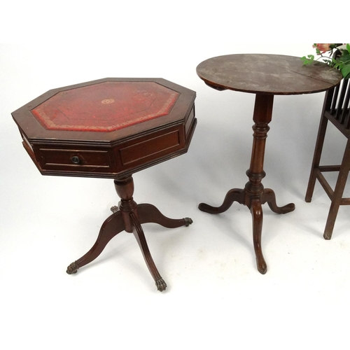 53 - Occasional furniture including circular wine table, an octagonal drum table, an oak nest of three ta... 