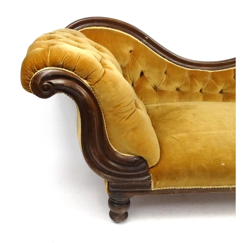 4 - Victoria mahogany chaise long with gold upholstery