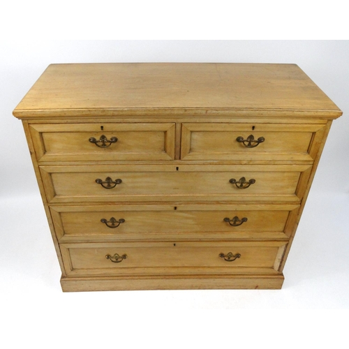 3 - Good quality ash five drawer chest with brass handles, 112cm high x 126cm wide x 52cm deep
