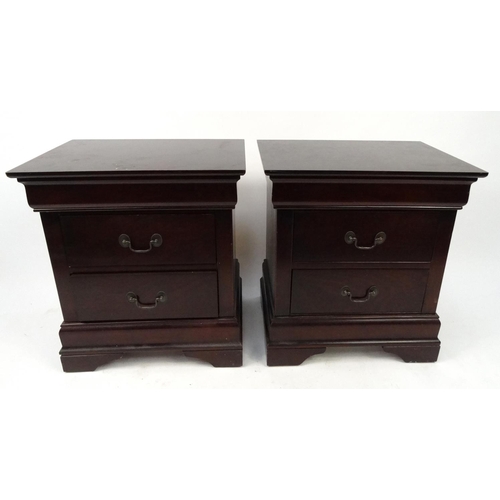 40 - Pair of mahogany two drawer bedside chests, 62cm high x 56cm wide x 41cm deep