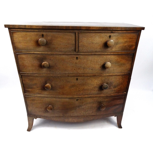 6 - Early Victorian mahogany bow fronted chest fitted with turn handles, 108cm high x 105cm wide x54cm d... 