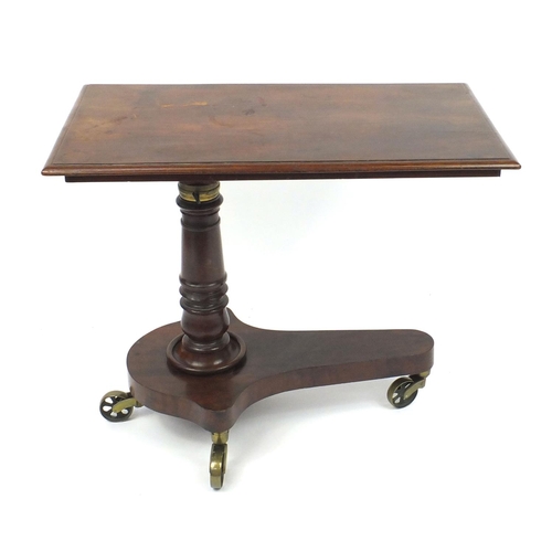 2030 - Victorian mahogany adjustable bed table with rectangular top, raised on a turned column, the platfor... 