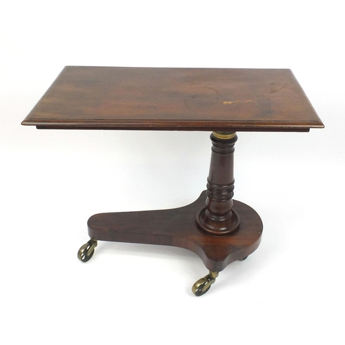 2030 - Victorian mahogany adjustable bed table with rectangular top, raised on a turned column, the platfor... 