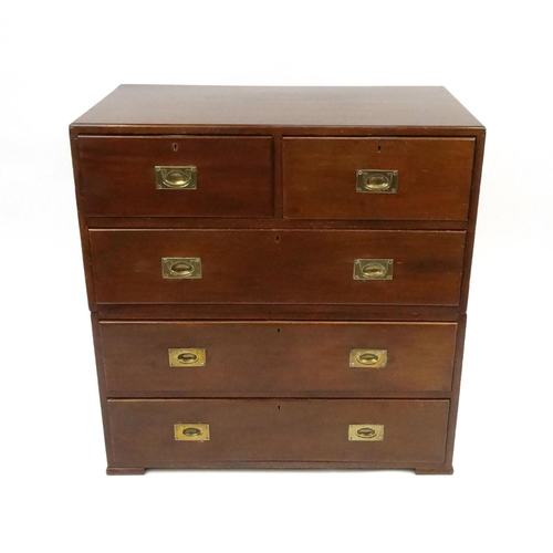 2020 - 19th century Military style mahogany chest with inset brass handles (in two sections), fitted with t... 
