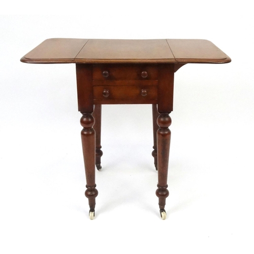 2024 - Victorian mahogany Pembroke work table, fitted with two drawers raised on turned legs with china cas... 