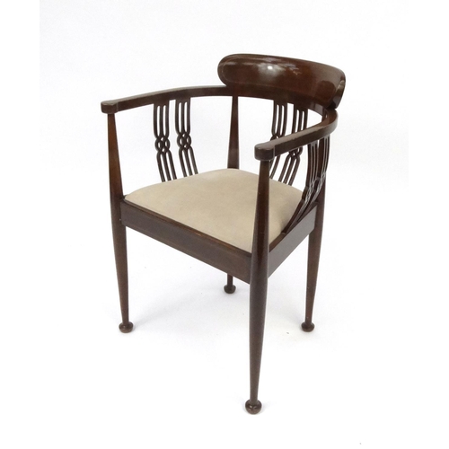 2047 - Edwardian inlaid mahogany tub chair with upholstered drop in seat
