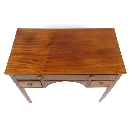 2021 - Edwardian inlaid mahogany ladies writing desk, fitted with a long drawer above two short drawers rai... 