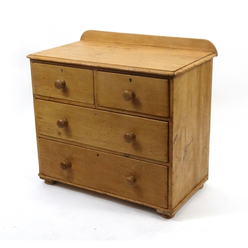 2054 - Victorian pine chest fitted with two short drawers above two long drawers, 75cm high x 89cm wide x 5... 