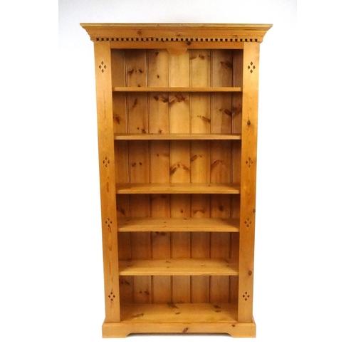 2048 - Good quality pine bookcase with five adjustable shelves and pierced pilasters, 195cm high x 95cm wid... 
