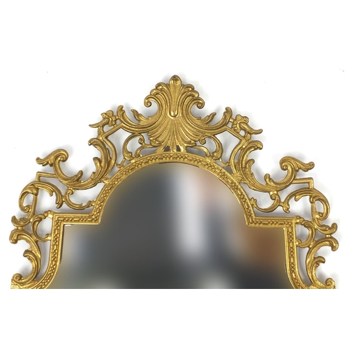2017 - Ornate brass framed mirror decorated with C scrolls and acanthus leaves, 91cm high