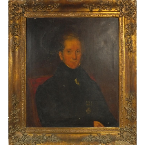 2059 - 19th century oil onto canvas portrait of a gentleman wearing a Military Cross, ornately gilt framed,... 