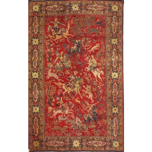 2023 - Rectangular Middle Eastern Tabriz rug, the central field having an all-over hunting design within fl... 
