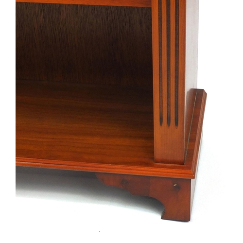 70 - Yew wood open book case fitted with five adjustable shelves, 150cm high x 77cm wide x 28cm deep