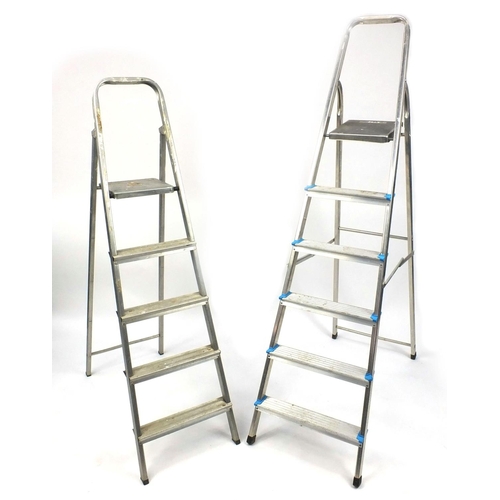 158A - Two folding aluminium step ladders, the larger Beldray