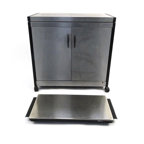 93 - Stainless steel hostess trolley with Pyrex glass dishes, Model HL6232 and warming plate