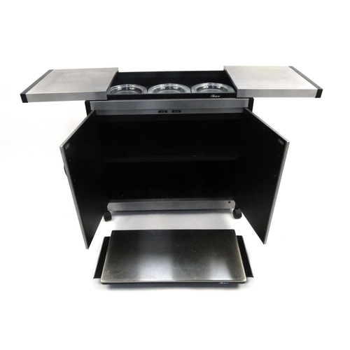 93 - Stainless steel hostess trolley with Pyrex glass dishes, Model HL6232 and warming plate