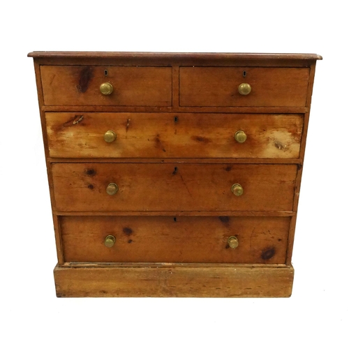 20 - Victorian pine five drawer chest with brass handles, 83cm high x 97cm wide x46cm deep