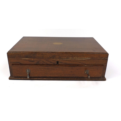 84 - Oak canteen with hinged lid and drawer