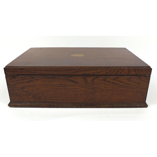 84 - Oak canteen with hinged lid and drawer