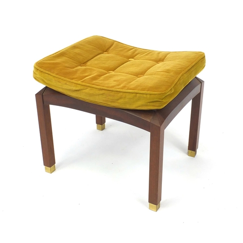 121 - Retro G plan E-Gomme stool with gold upholstered seat, 42cm high x 50cm wide x 40cm deep