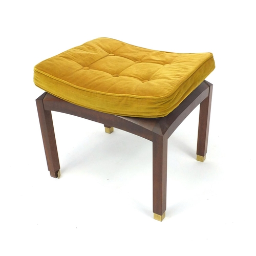 121 - Retro G plan E-Gomme stool with gold upholstered seat, 42cm high x 50cm wide x 40cm deep