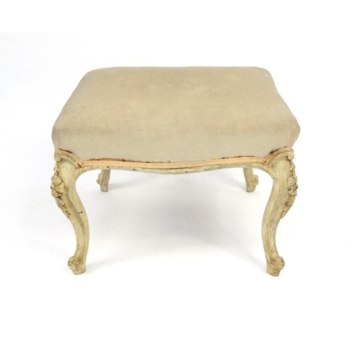 23 - Beige upholstered cream painted wooden stool, the top 56cm x 47cm